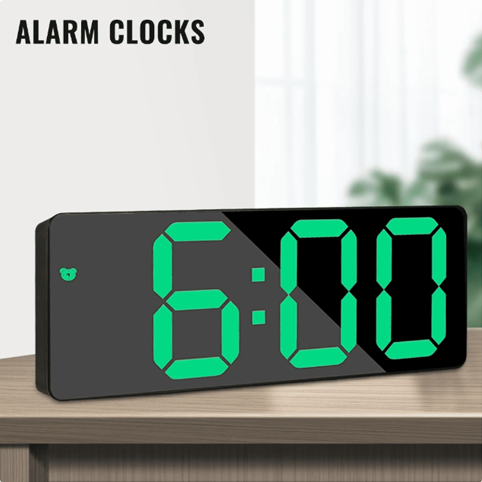 DESIGNICE Digital Clock,Large Display and Green Numbers Digital Clock Large Display,Voice Control,Snooze Function and USB/Battery Powered Digital Clock,Green Letter