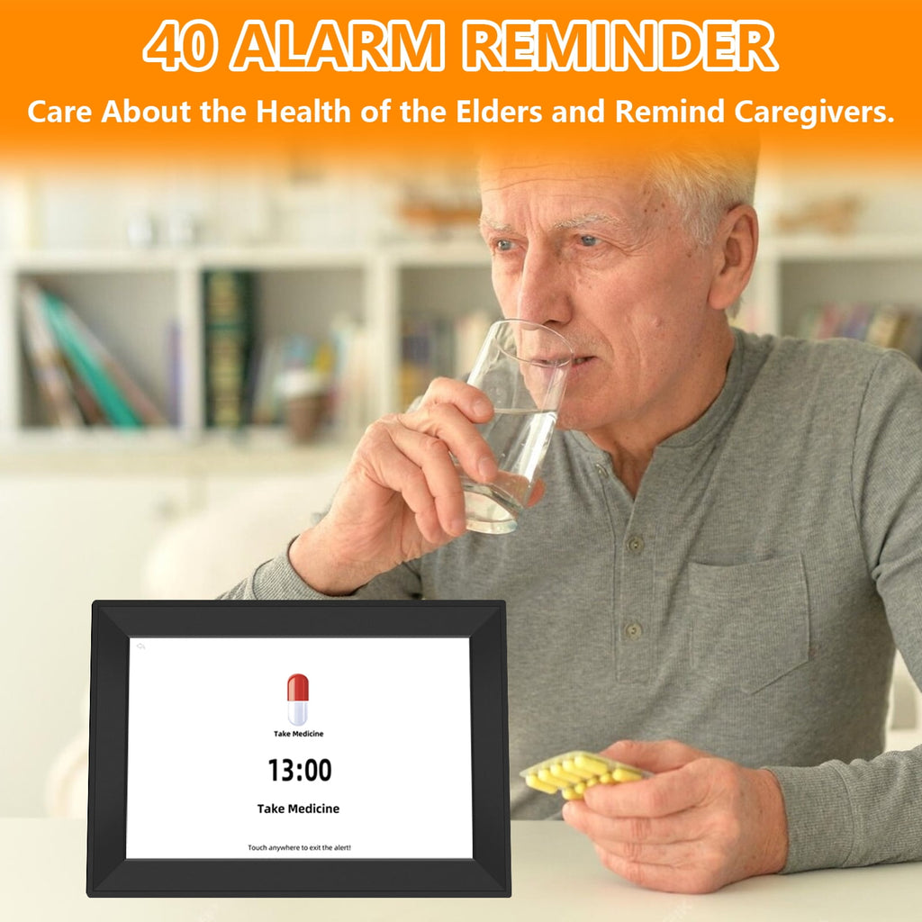 Jazeyeah WiFi 10.1" Touch Screen Smart Alarm Clock Auto-Sync Time & Date,7-Day Weather Forecast, 64 Custom Alarms, & Schedule Reminders (Black)