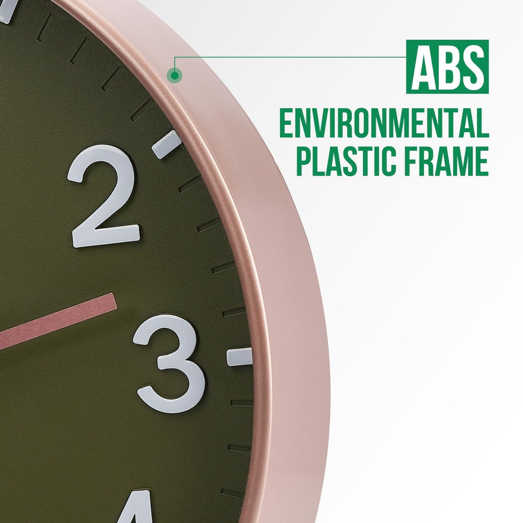 Sanmadrola Wall Clocks Battery Operated,12 inch Silent Non Ticking Modern Wall Clock for Living Room Bedroom Kitchen Office Classroom Decor Glass Front Olive Green with Gold Frame