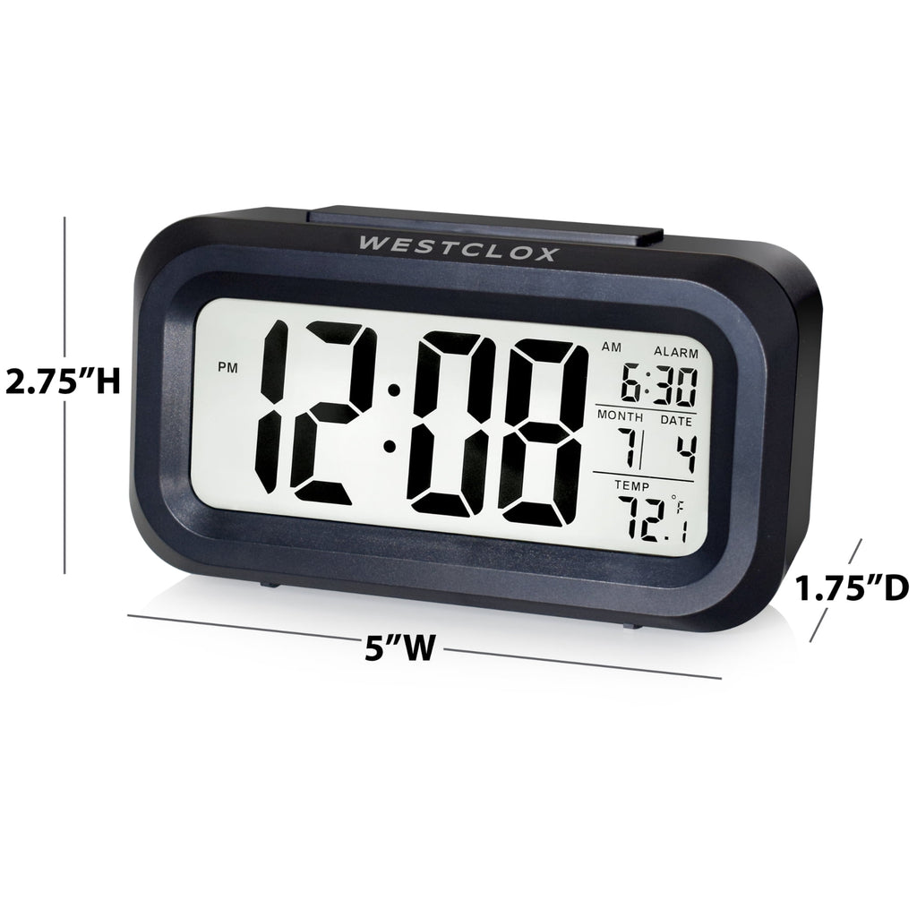 Westclox Black Digital Alarm Clock with Day/Date Display and LED Backlight- Battery Operated