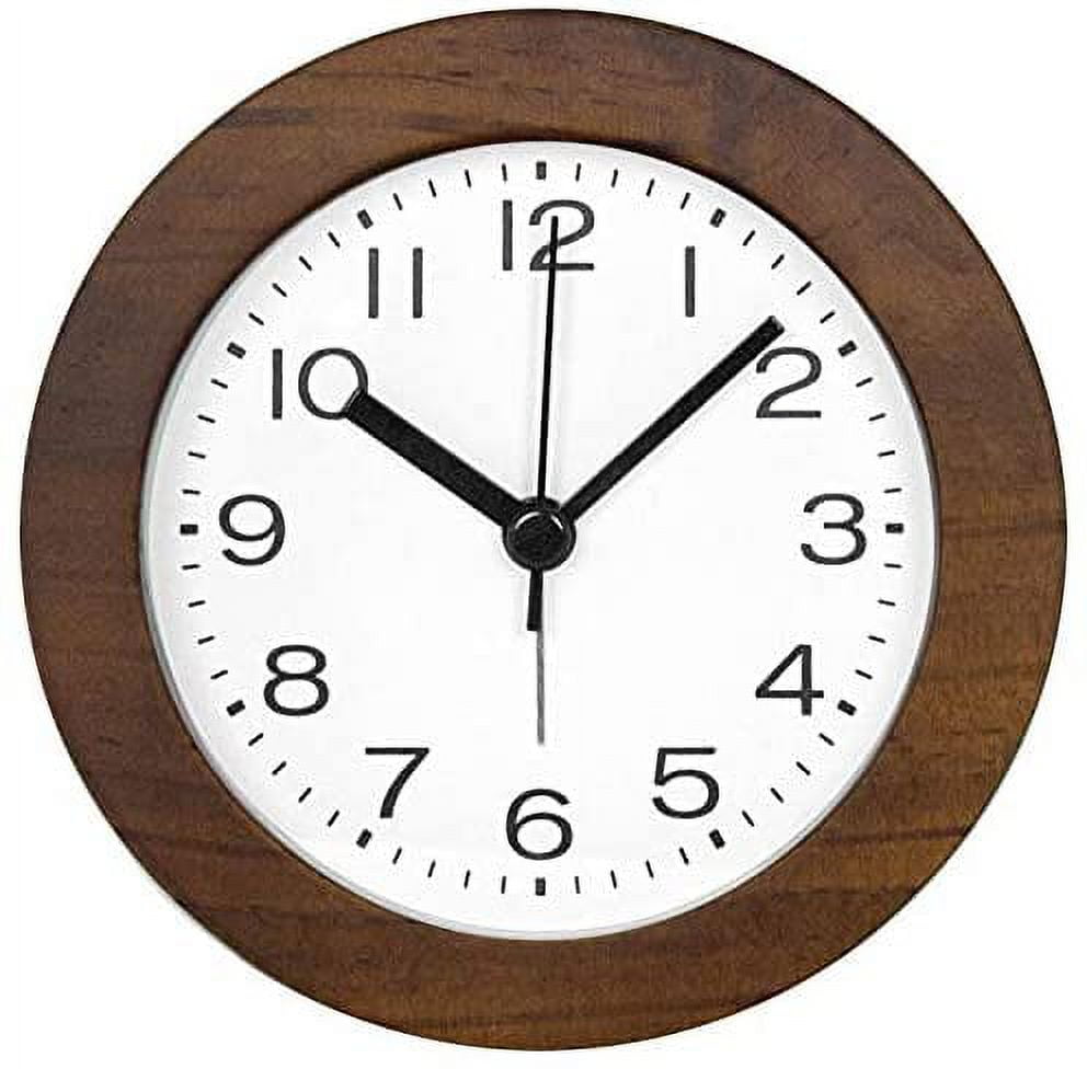 Round Wooden Alarm Clock with Arabic Numerals, Non-Ticking Silent, Backlight, Battery Operated, Nature