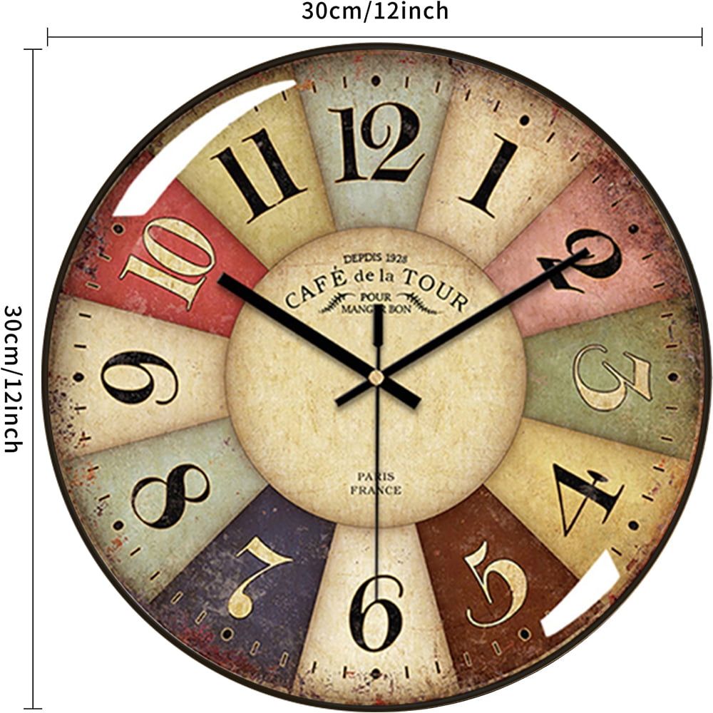 VOCOO Retro Wall Clock Glass Silent Classic Clock, 12 Inch Large Round Quartz Clock Battery Operated Non Ticking Easy to Read for Bedroom Living Room Kitchen Home Office