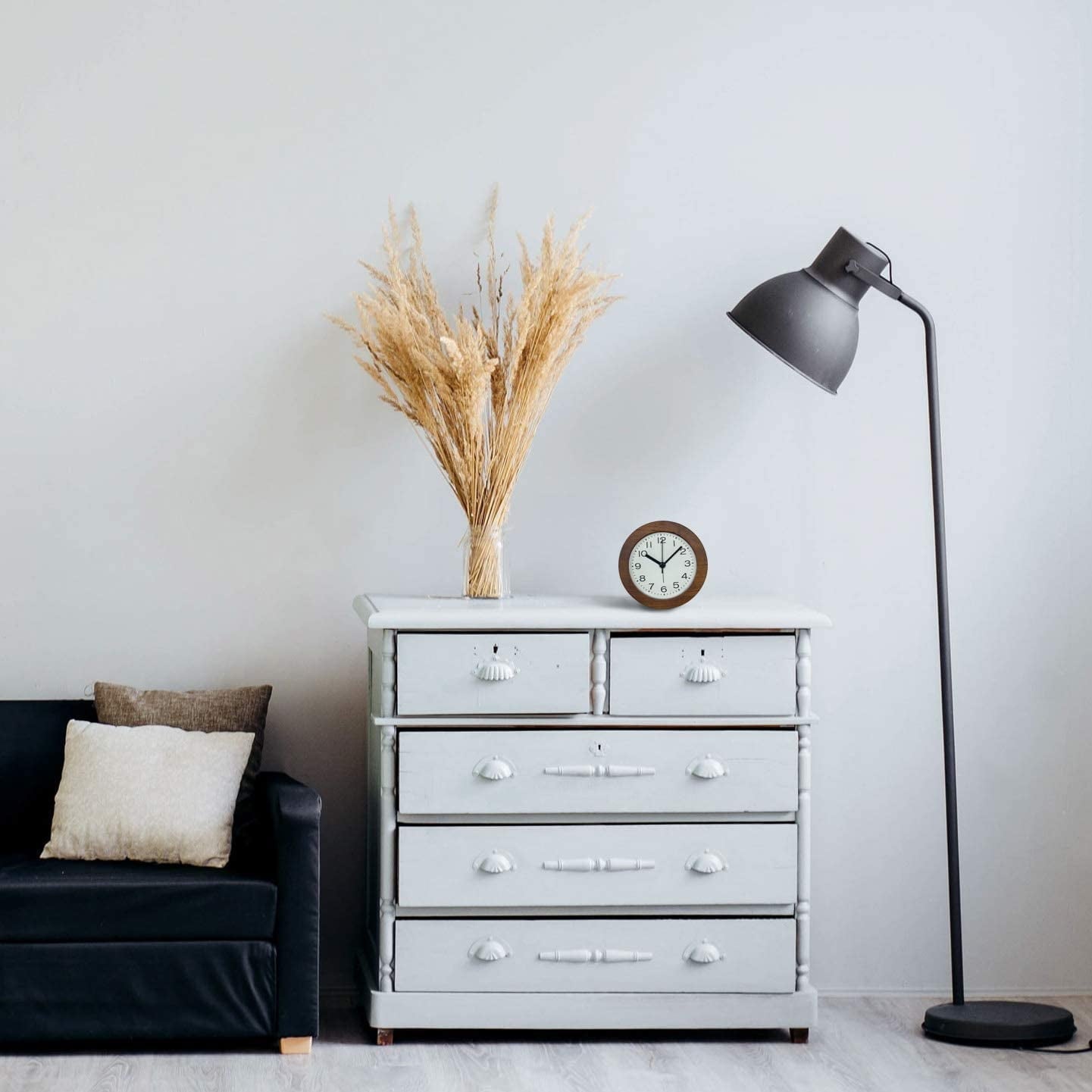 Round Wooden Alarm Clock with Arabic Numerals, Non-Ticking Silent, Backlight, Battery Operated, Nature