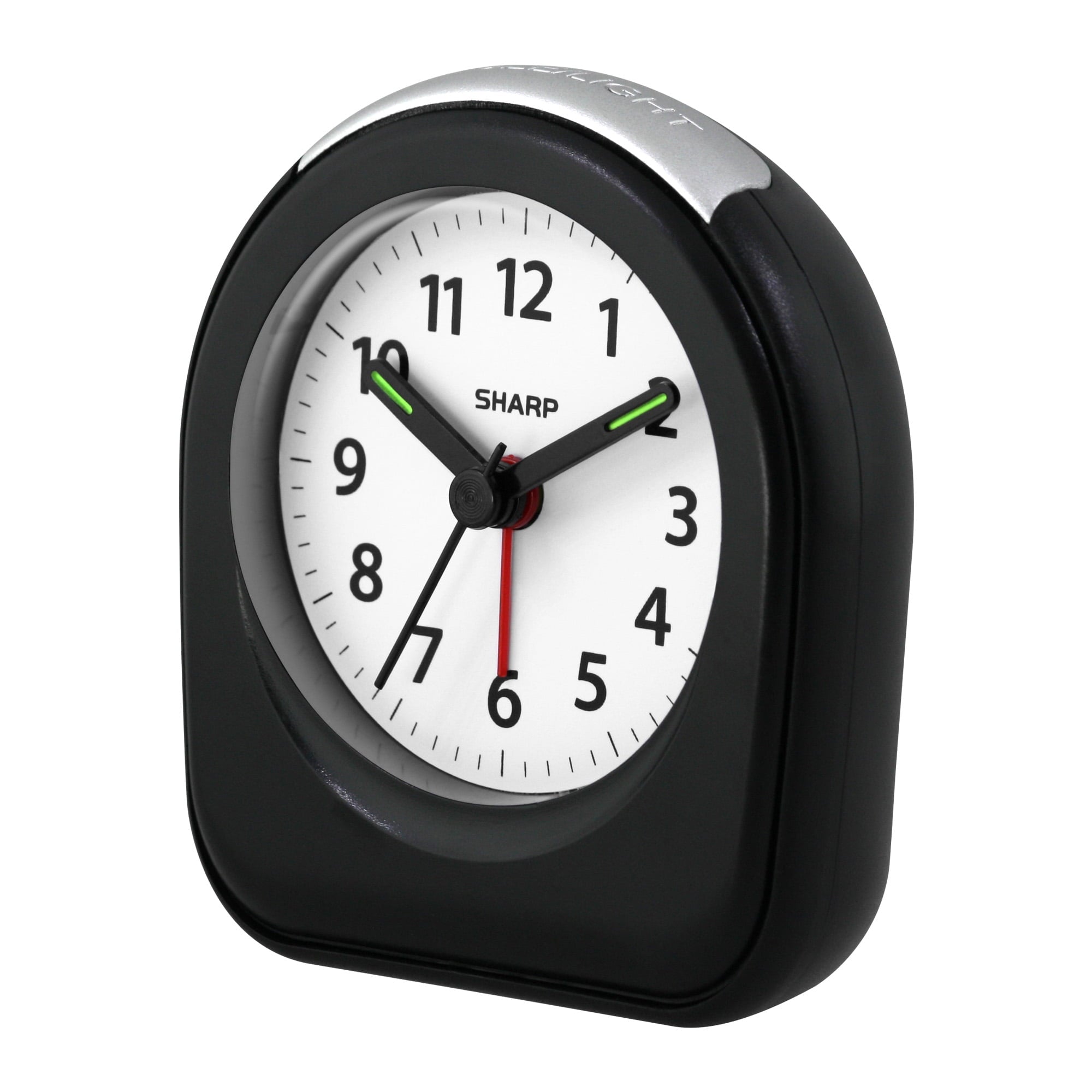 SHARP Quartz Analog Arch Alarm Clock, Black, Battery Operated, Small, Travel Clock