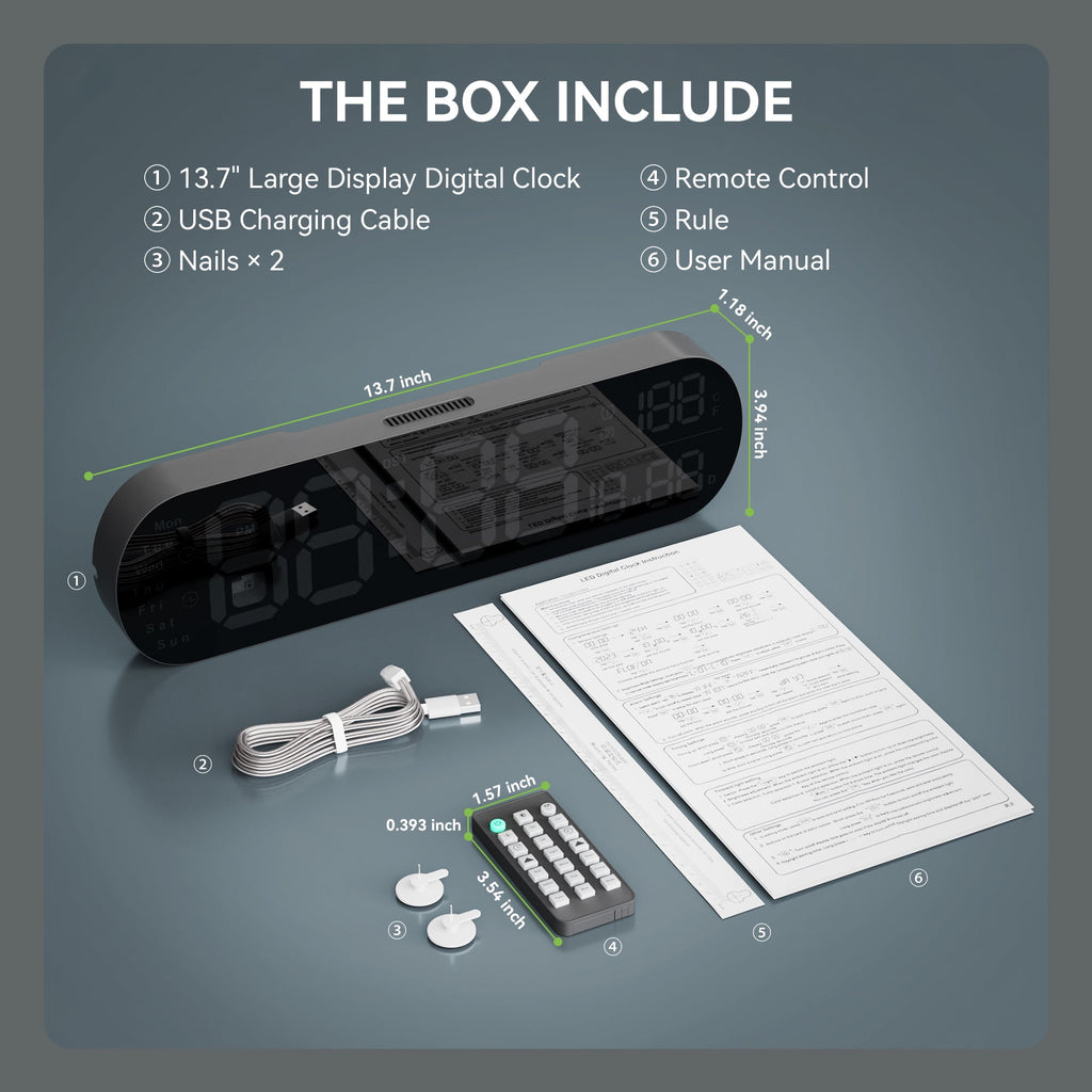 Sailstar 13.7’’ Large Digital Wall Clock with Dual Alarms and 10-Level Automatic Brightness Adjustment Remote Control to Easily Set The Wall Clocks, Colorful Wall LED Clock for Bedroom, Living Room