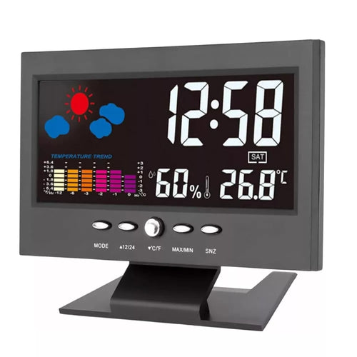 Alarm Clock Black Weather Station Wireless Indoor Outdoor Thermometer Temperature Desk Digital Alarm Clock Weather Thermometer LED Temperature Humidity Monitor