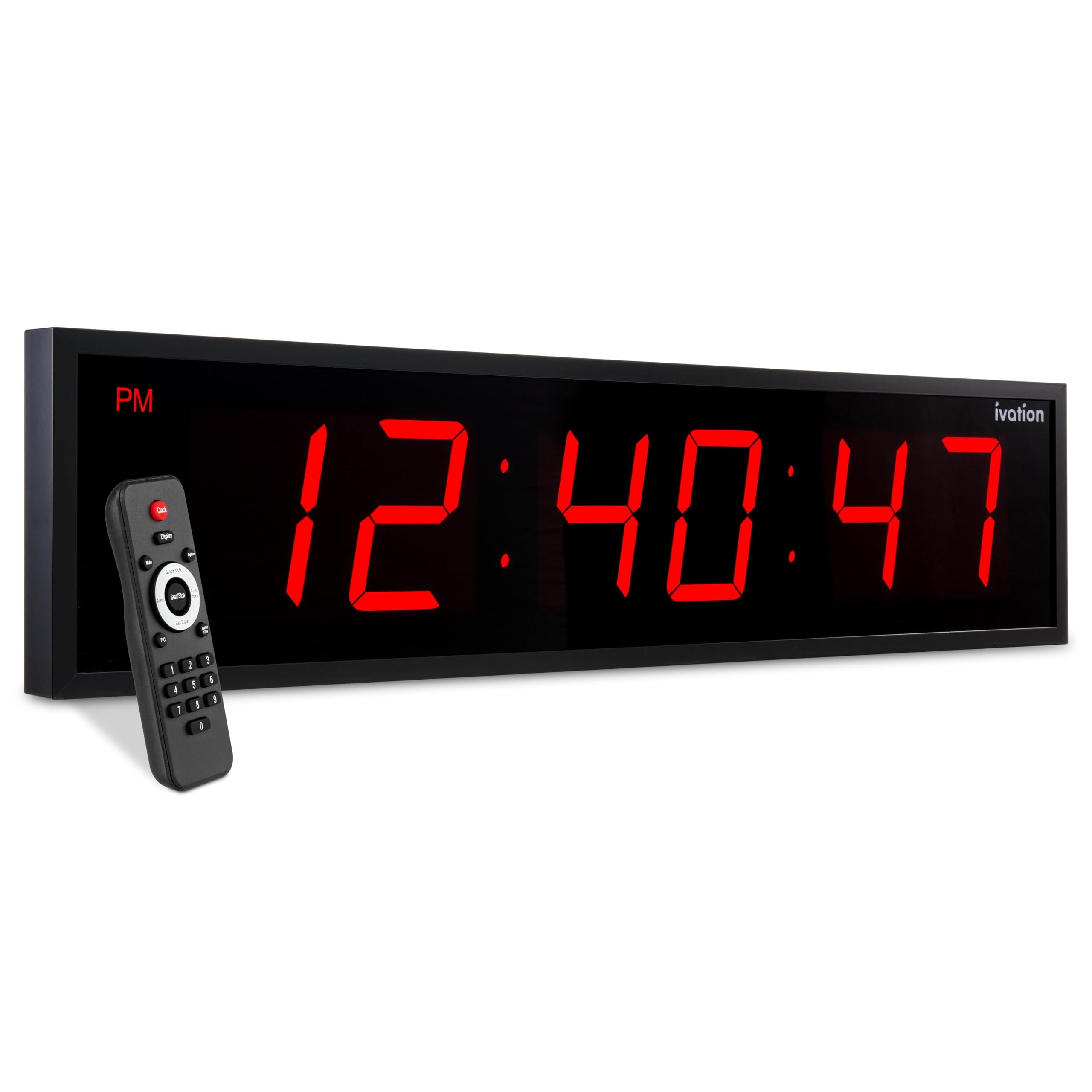 Ivation Large Digital Clock, 24" Led Wall Clock with Stopwatch, Alarms, Timer, Temp & Remote, Blue
