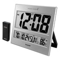 Sharp Atomic Clock - Jumbo 3" Easy to Read Numbers - Never Needs Setting! - Indoor/ Outdoor Temperature Display with Wireless Outdoor Sensor - Silver