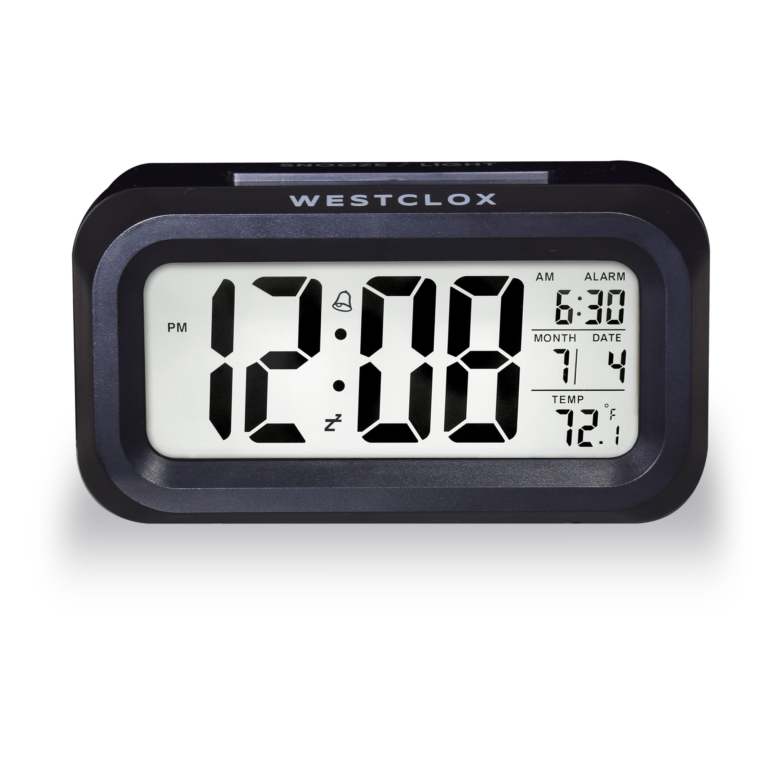Westclox Black Digital Alarm Clock with Day/Date Display and LED Backlight- Battery Operated