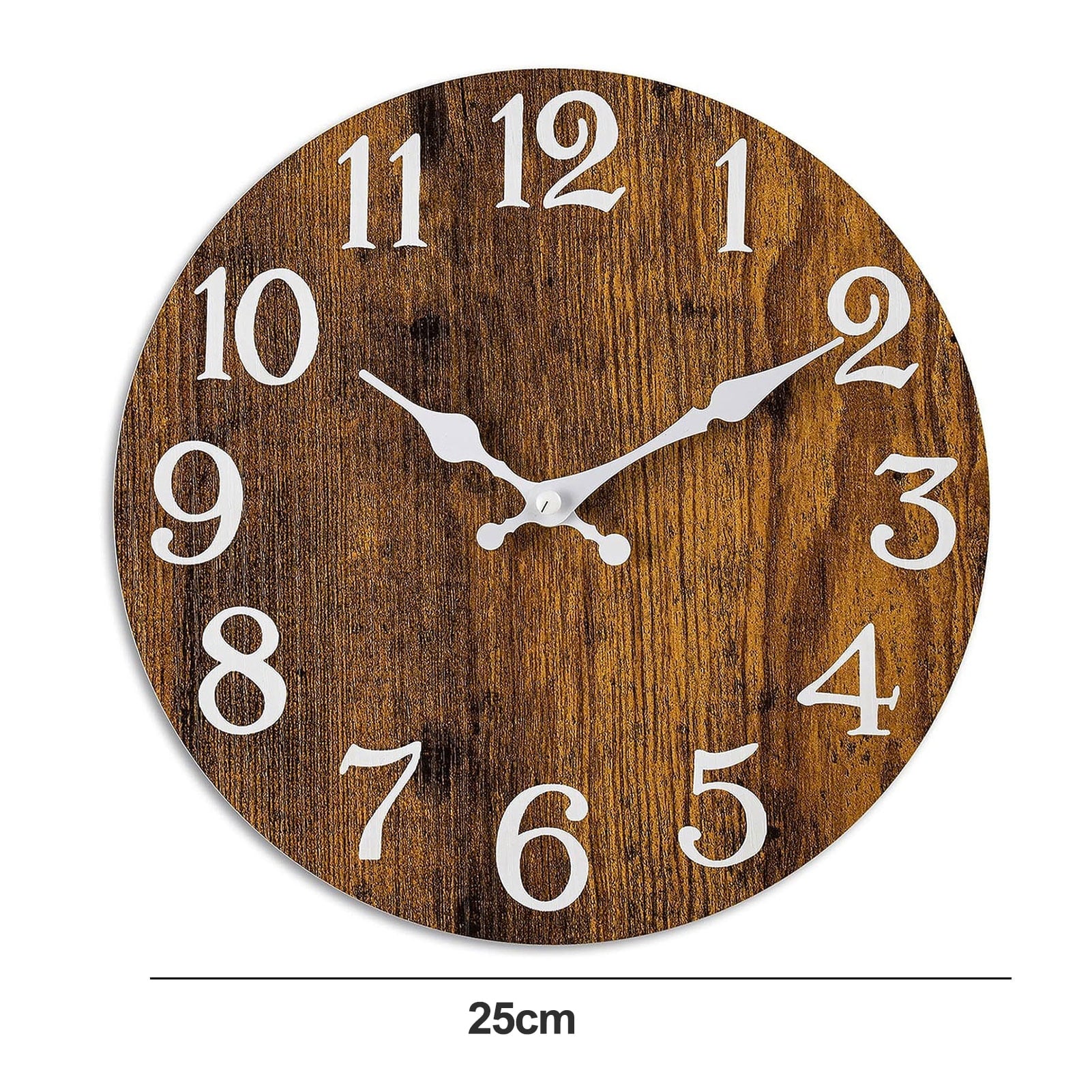 Trayknick Vintage Rustic 10-Inch Round Wood Wall Clock - Non-Ticking Silent Battery Operated, Indoor Analog Clock for Home Decoration