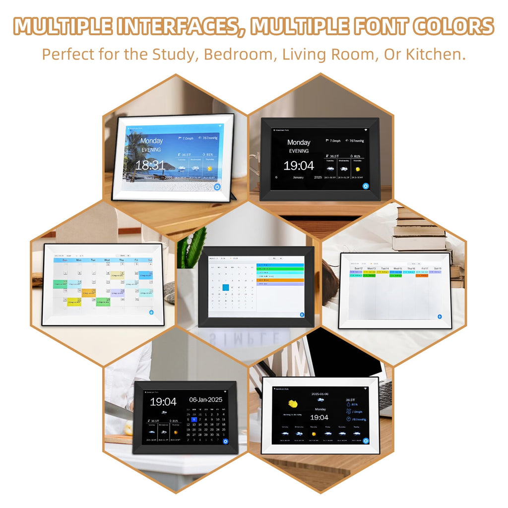 Jazeyeah WiFi 10.1" Touch Screen Smart Alarm Clock Auto-Sync Time & Date,7-Day Weather Forecast, 64 Custom Alarms, & Schedule Reminders (Black)