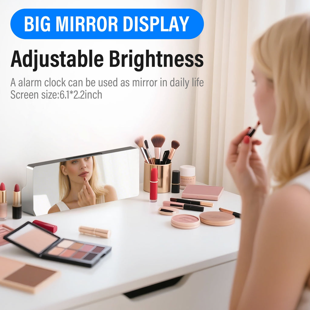 DAYBETTER Digital Alarm Clock, LED Mirror Display with Dual Alarms - Battery Operated Or USB, Auto-Dimming Eye Care, Snooze mode, Bedroom Desk Decor,Gift for Kids